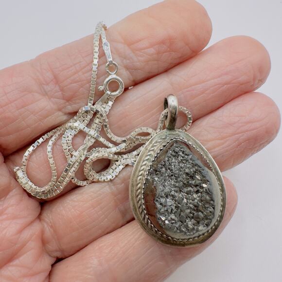 Herbert Tsosie HT Pyrite Pendant Navajo Silversmith With A Sterling 20" Necklace - Picture 3 of 13